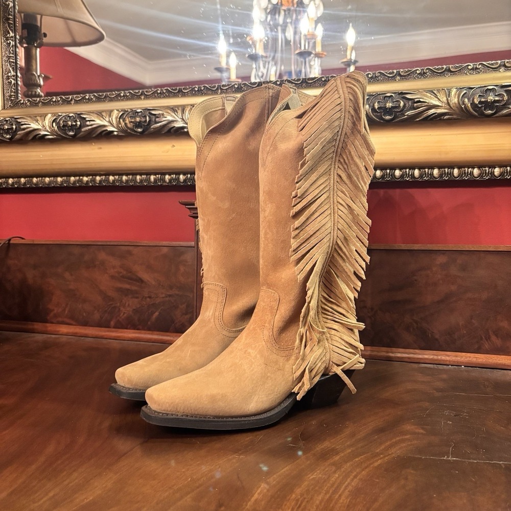Dingo Womens 7M Camel Suede Fringe Western Boots Knee High Cowgirl Boho Festival
